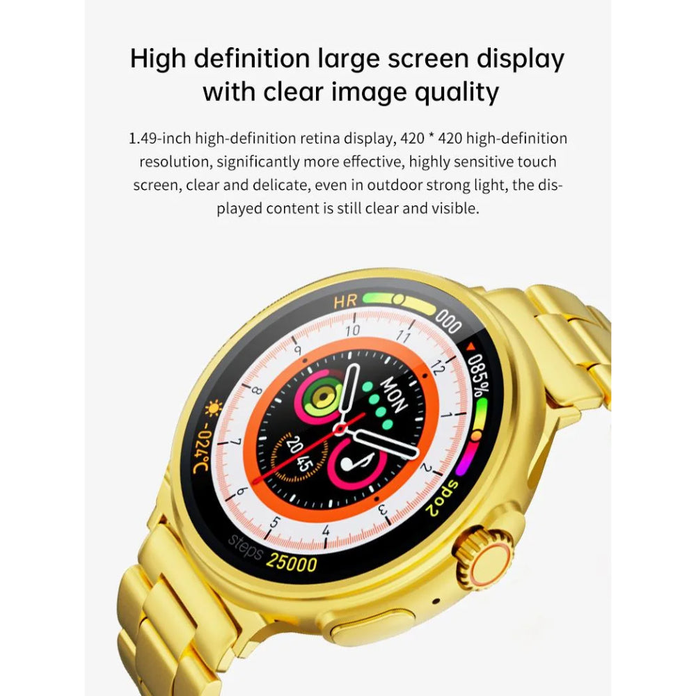 G10 24K Gold Amoled Display Luxury Stainless Steel Sports Heart Rate Health Monitoring Watch Smart Watch