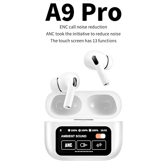 A9 Pro High Quality Sound, ENC Noise Reduction Wireless AirPods With Smart Touch Screen Control