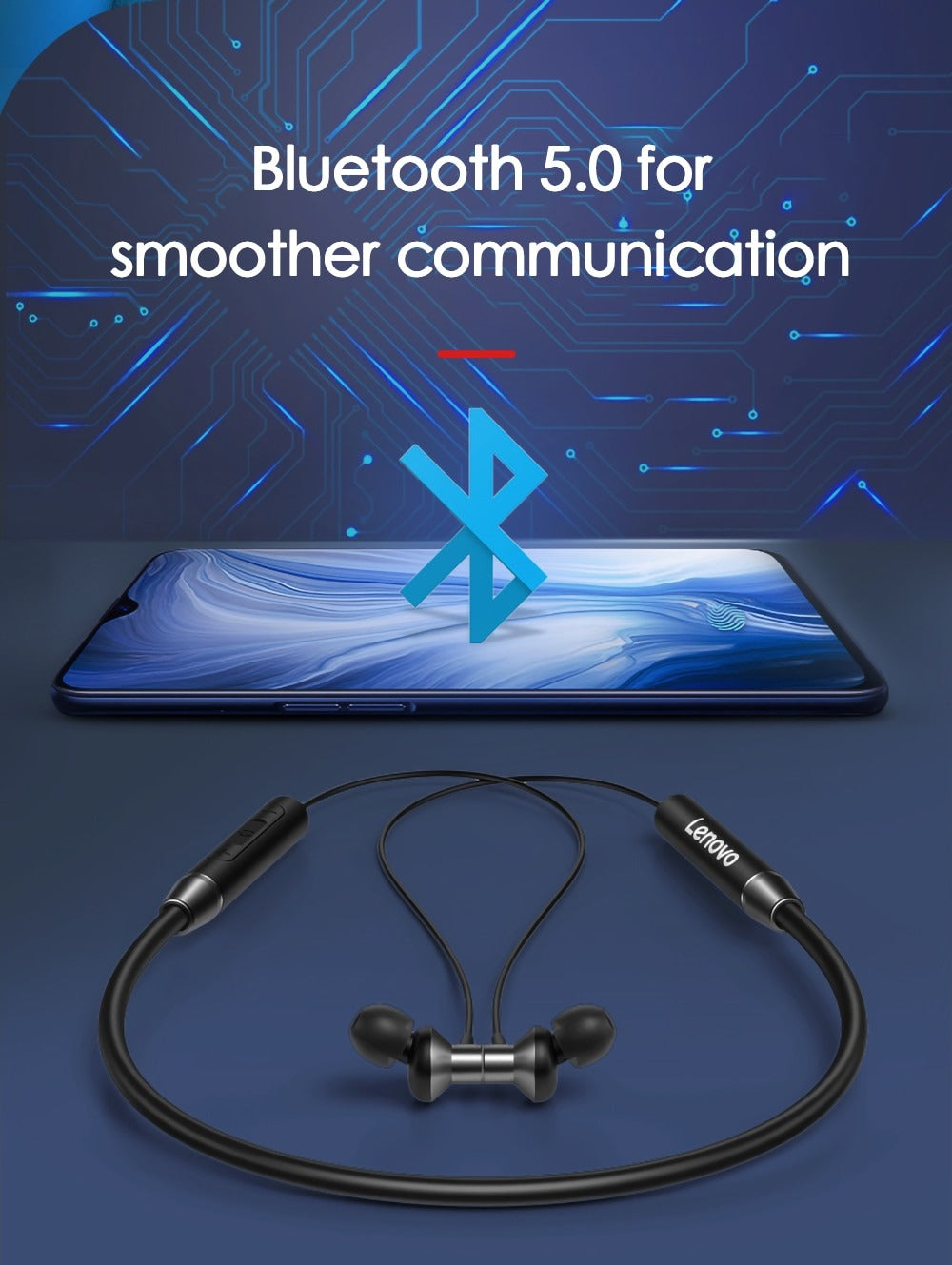 Lenovo HE05 Bluetooth 5.0 Neckband Wireless Stereo Sports Magnetic Headphones IPX5 Waterproof