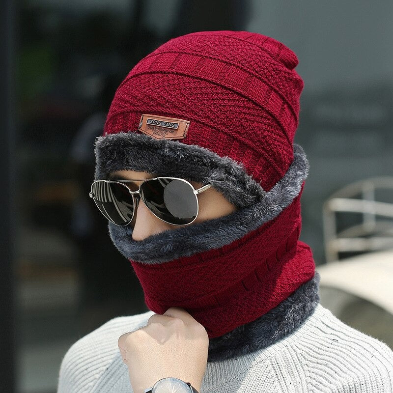 2pcs Ski Cap and Scarf Set Cold Warm Winter Hat for Women Men Knitted Bonnet Warm Cap